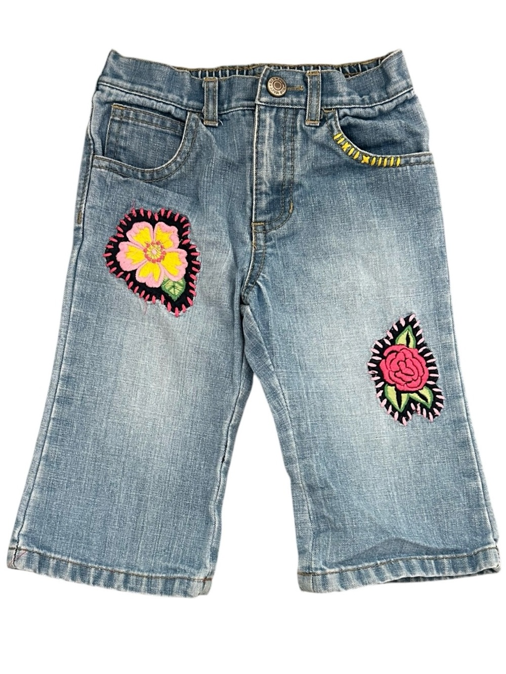 VTG Y2K Embroidered Floral Denim Wide Leg Jeans